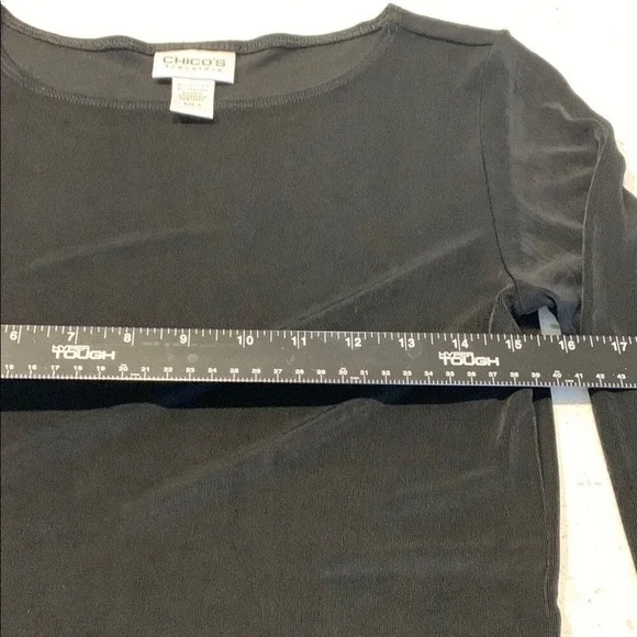 Chico's Women's 0 Black Long Sleeve Asymmetrical Hem Top K008 Casual Work Travel - Picture 2 of 8